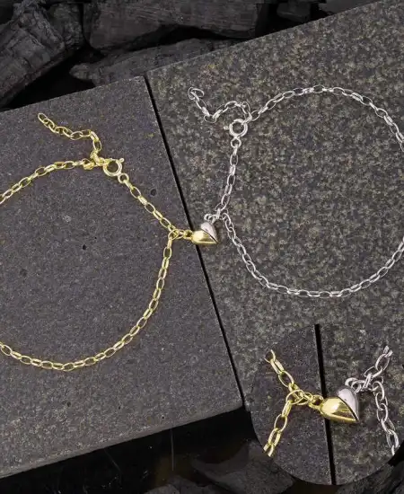 Gümüş Rodyum Gold Çift Kalpli Aşk Bileklik