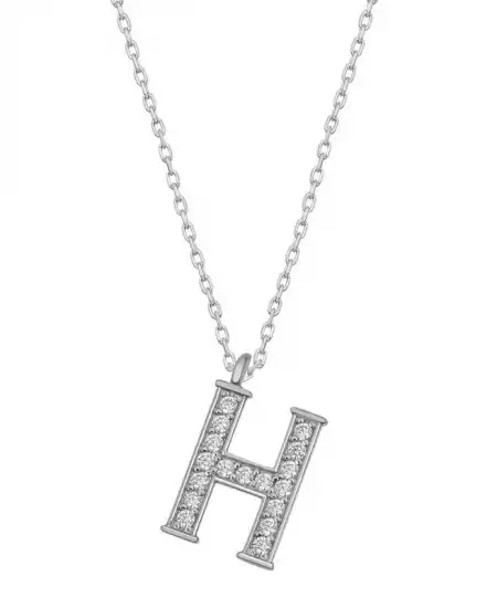 Gümüş Rodyum H Harfi Kadın Kolye