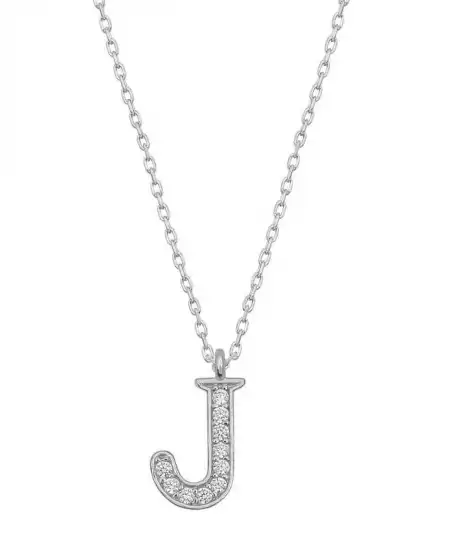 Gümüş Rodyum J Harfi Kadın Kolye