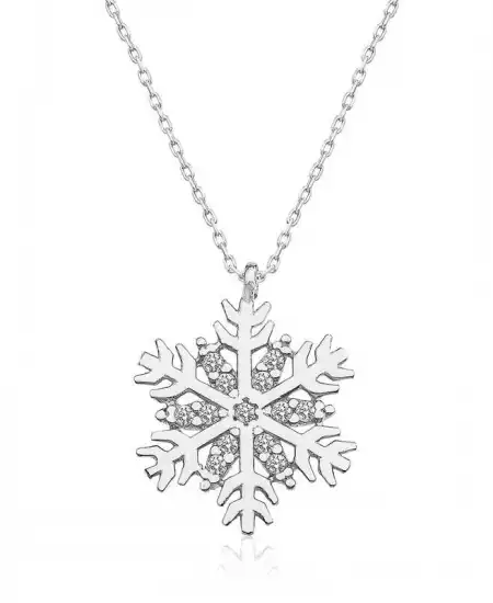 Gümüş Rodyum Kar Tanesi Bayan Kolye
