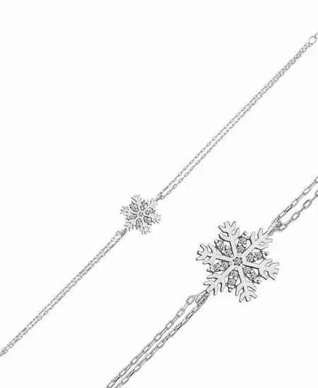 Gümüş Rodyum Kar Tanesi Kadın Bileklik