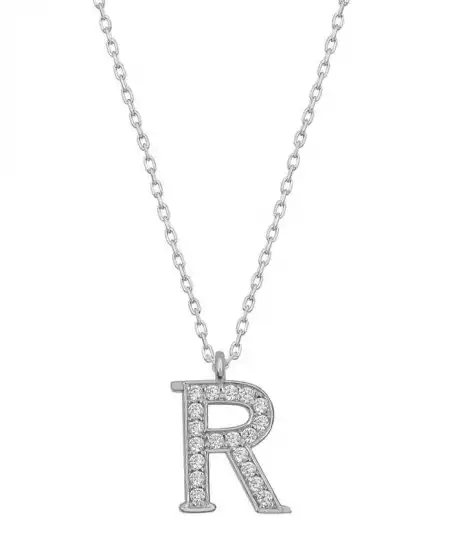 Gümüş Rodyum R Harfi Kadın Kolye
