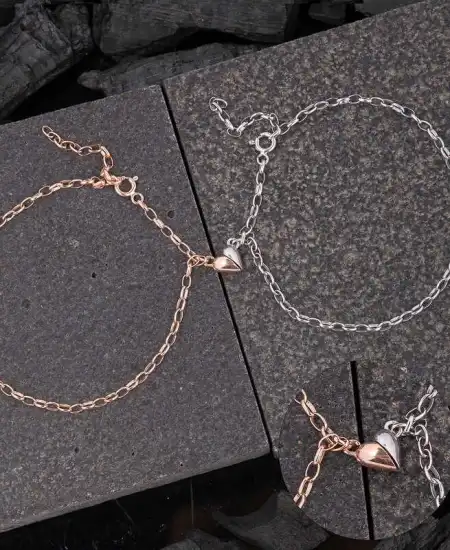Gümüş Rodyum Rose Çift Kalpli Aşk Bileklik