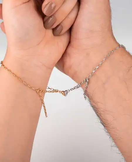 Gümüş Rodyum Rose Çift Kalpli Aşk Bileklik