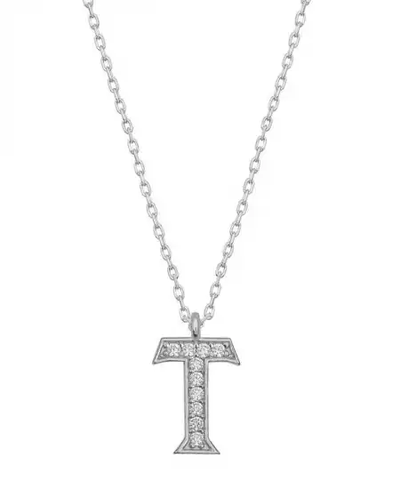 Gümüş Rodyum T Harfi Kadın Kolye