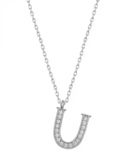 Gümüş Rodyum U Harfi Kadın Kolye