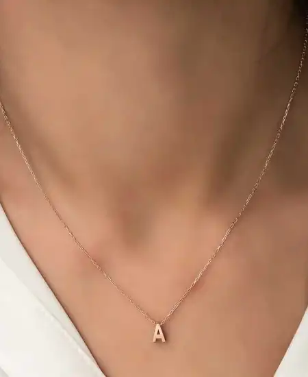 Gümüş Rose 3 Boyutlu A Harf Bayan Kolye