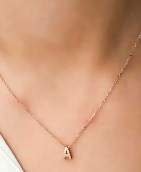 Gümüş Rose 3 Boyutlu A Harf Bayan Kolye