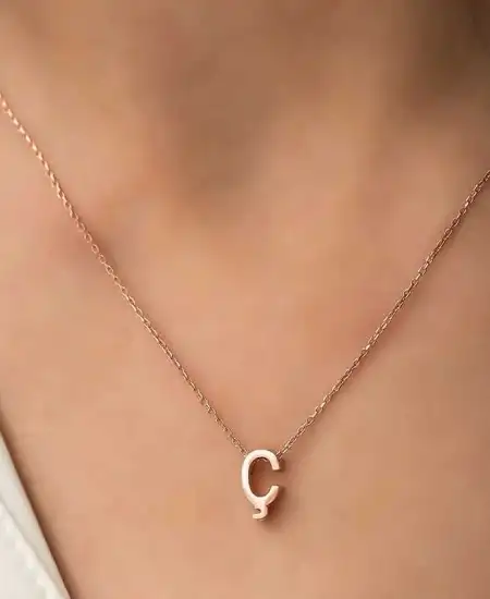 Gümüş Rose 3 Boyutlu Ç Harf Bayan Kolye