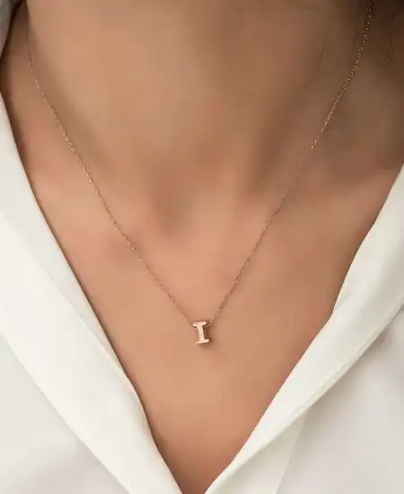 Gümüş Rose 3 Boyutlu I Harf Bayan Kolye