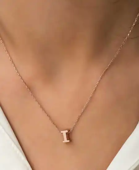 Gümüş Rose 3 Boyutlu I Harf Bayan Kolye