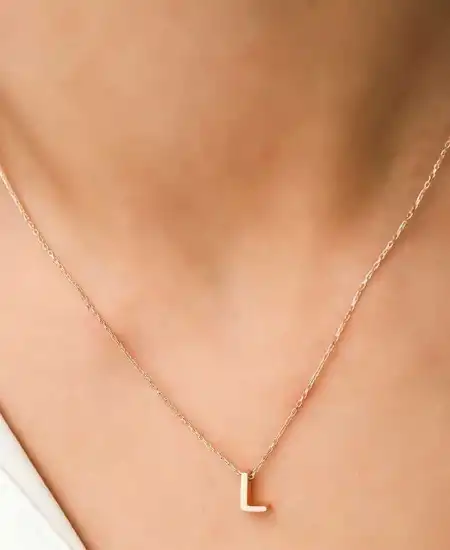 Gümüş Rose 3 Boyutlu L Harf Bayan Kolye