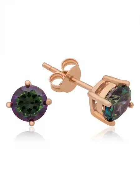 Gümüş Rose 5 Mm Mistik Topaz Çivili Küpe