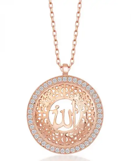 Gümüş Rose Allah Yazılı Kadın Kolye