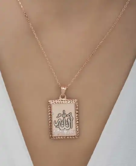 Gümüş Rose Allah Yazılı Kadın Kolye