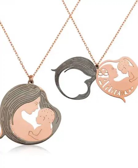 Gümüş Rose Anne Ve Bebek Kolye