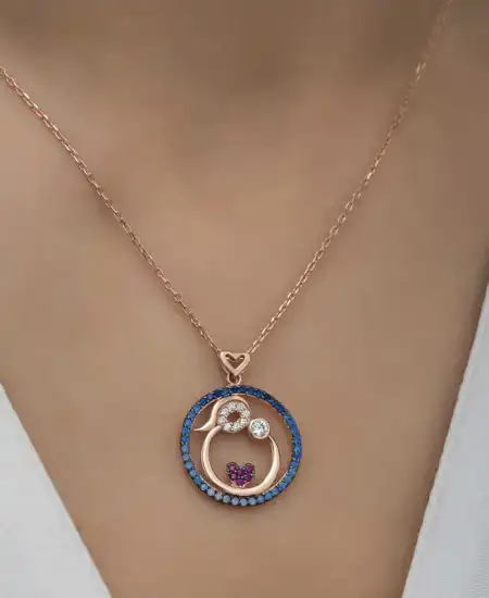 Gümüş Rose Anne Ve Bebek Sevgisi Bayan Kolye
