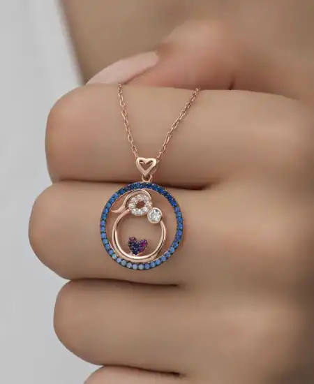 Gümüş Rose Anne Ve Bebek Sevgisi Bayan Kolye