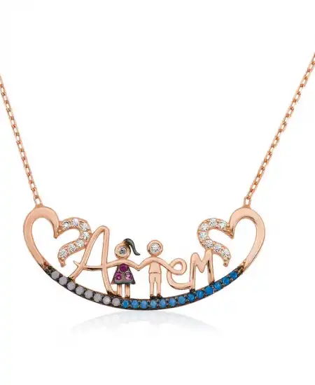 Gümüş Rose Annem Yazılı Bayan Kolye