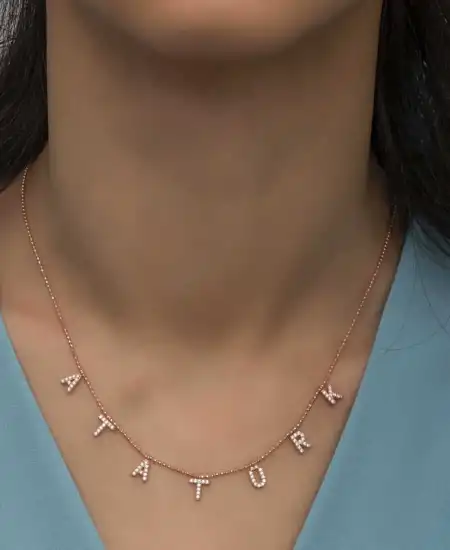 Gümüş Rose Atatürk Yazılı Bayan Kolye