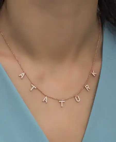 Gümüş Rose Atatürk Yazılı Bayan Kolye