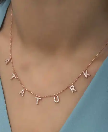 Gümüş Rose Atatürk Yazılı Bayan Kolye