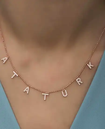 Gümüş Rose Atatürk Yazılı Bayan Kolye