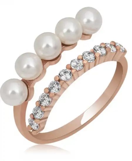 Gümüş Rose Ayarlanabilir İnci Taşlı Kadın Yüzük