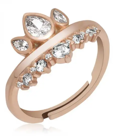 Gümüş Rose Ayarlanabilir Kraliçe Tacı Kadın Yüzük