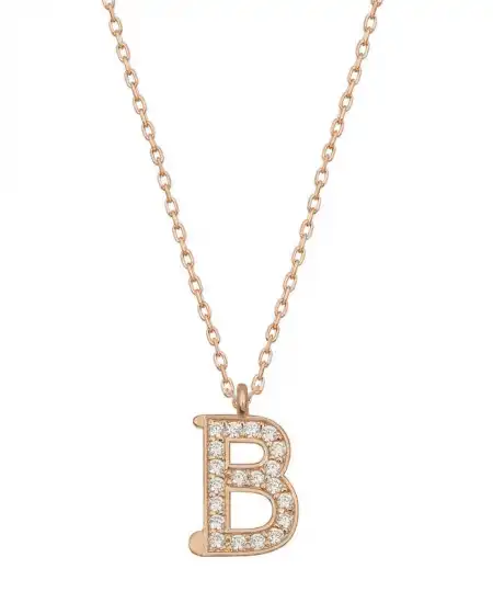 Gümüş Rose B Harfi Kadın Kolye
