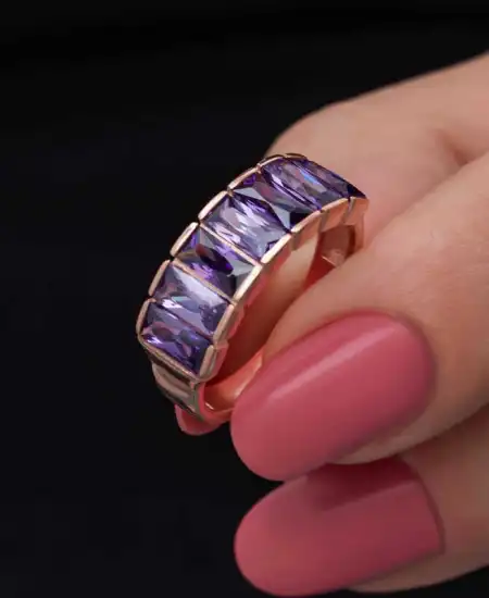 Gümüş Rose Baget  Ametist Taşlı Kadın Yüzük