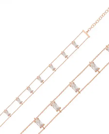 Gümüş Rose Baget Taşlı Bayan Bileklik