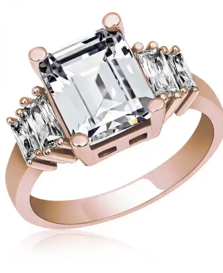 Gümüş Rose Baget Taşlı  Bayan Yüzük