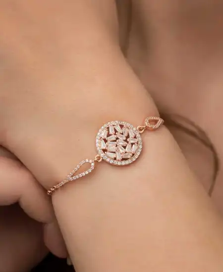 Gümüş Rose Baget Taşlı Bileklik