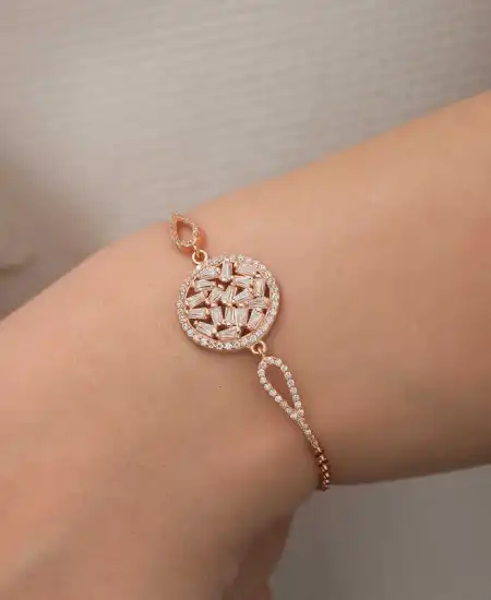 Gümüş Rose Baget Taşlı Bileklik