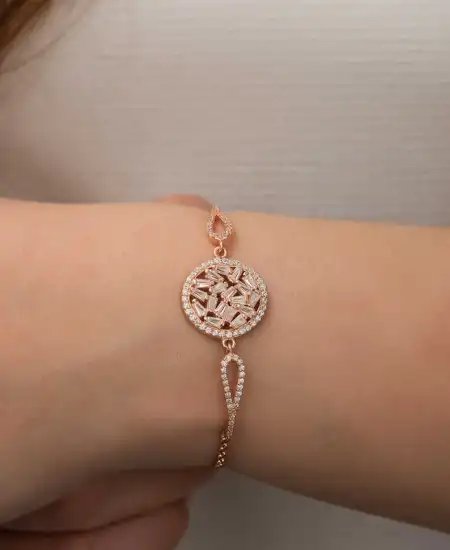Gümüş Rose Baget Taşlı Bileklik