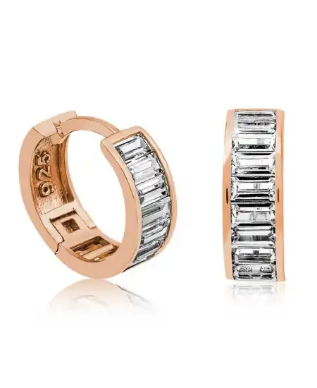 Gümüş Rose Baget Taşlı Halka Küpe