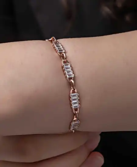 Gümüş Rose Baget Taşlı Kadın Bileklik