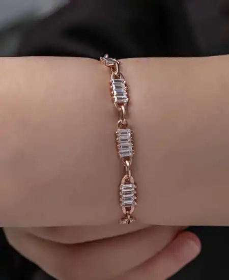 Gümüş Rose Baget Taşlı Kadın Bileklik