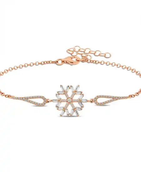 Gümüş Rose Baget Taşlı Kar Tanesi Bileklik