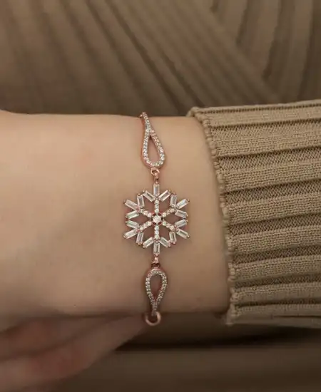 Gümüş Rose Baget Taşlı Kar Tanesi Bileklik