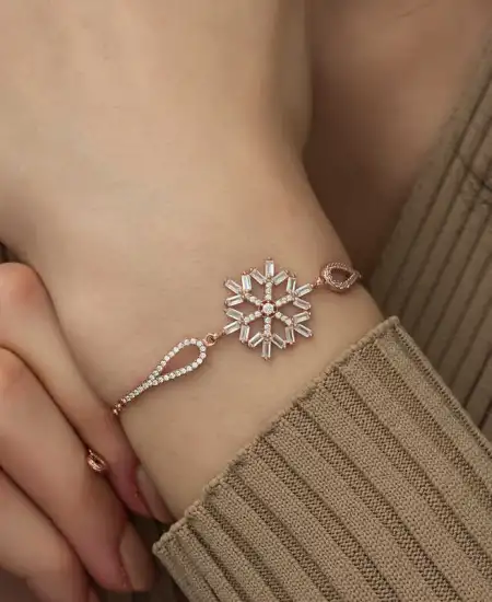 Gümüş Rose Baget Taşlı Kar Tanesi Bileklik