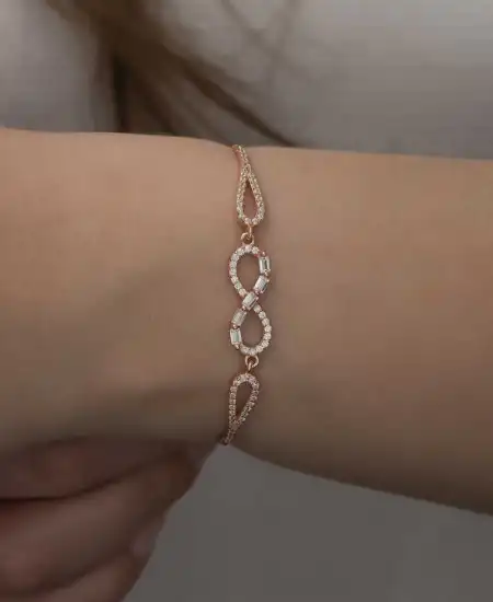 Gümüş Rose Baget Taşlı Sonsuzluk Bileklik