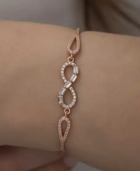 Gümüş Rose Baget Taşlı Sonsuzluk Bileklik