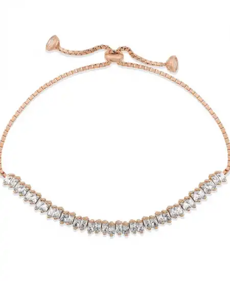 Gümüş Rose Baget Taşlı Su Yolu Asansör Bileklik