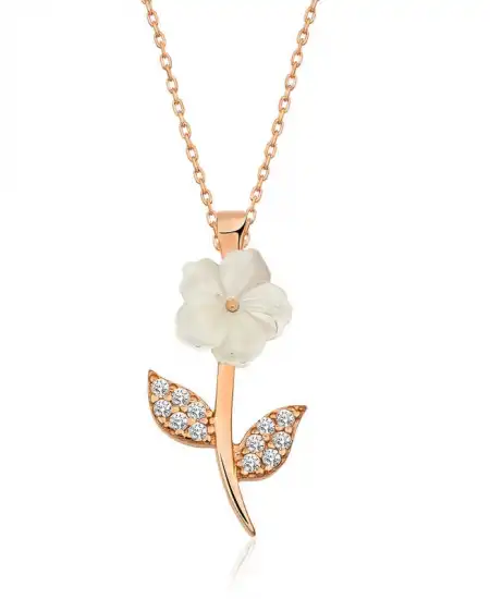 Gümüş Rose Bahar Çiçeği Bayan Kolye