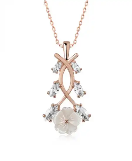 Gümüş Rose Bahar Çiçeği Kolye