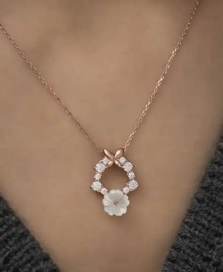 Gümüş Rose Bahar Çiçeği Kolye