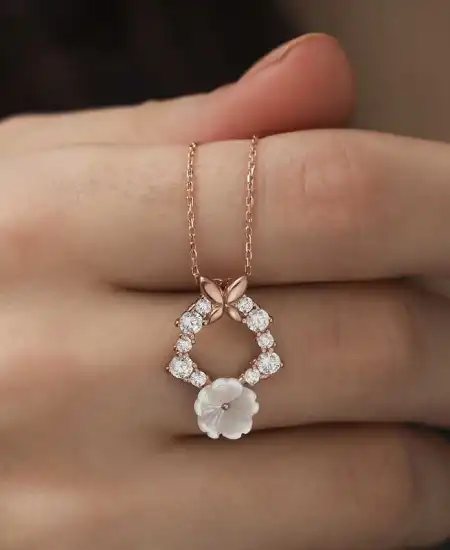 Gümüş Rose Bahar Çiçeği Kolye