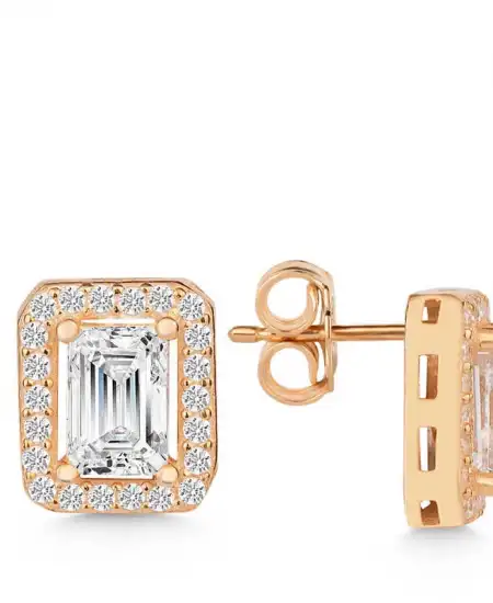 Gümüş Rose Beyaz Baget Taşlı Çivili Kadın Küpe